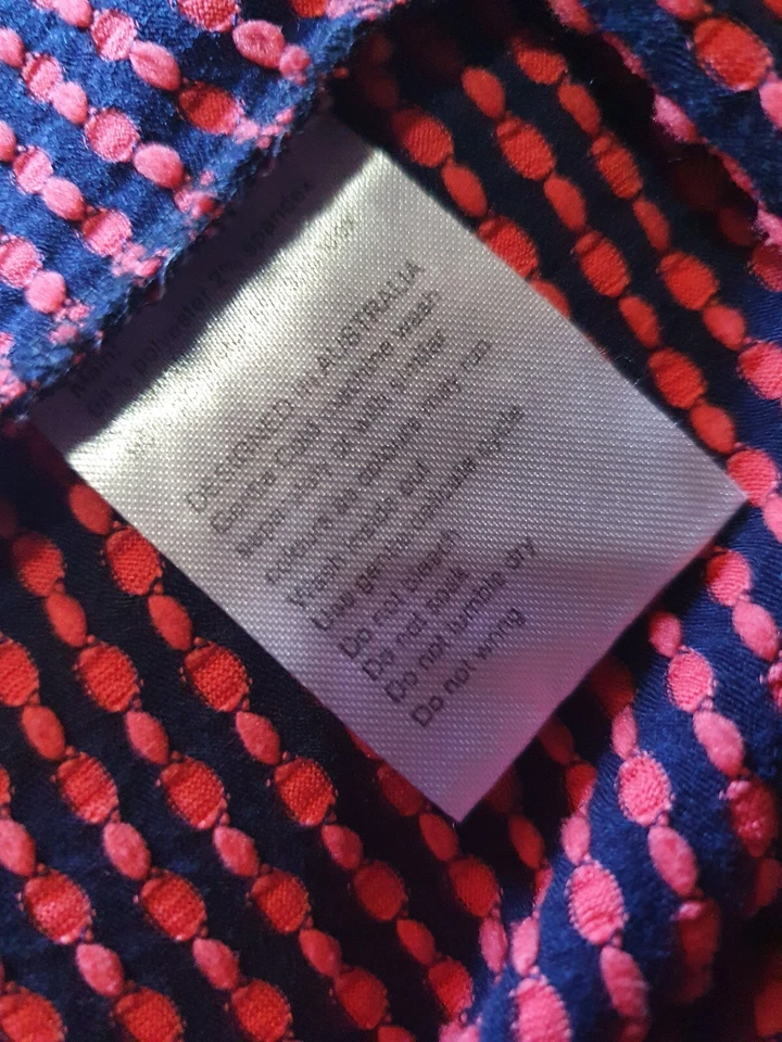 Vestido Leona Edminston Talla 12 Ojo de Cerradura Jersey Seersucker Azul Y Mandarina En muy buena condición Foto 2 de 4