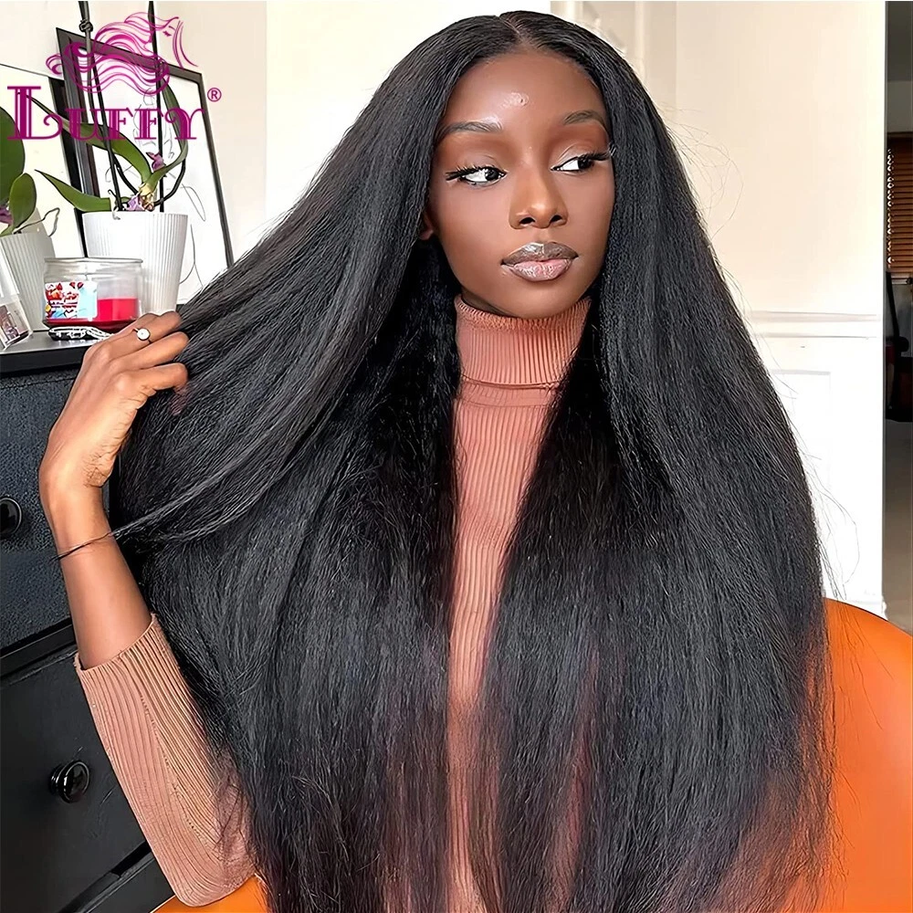 Kinky Straight Texture Human Hair Glue-Less Wig (S/M) 21.5 Circumference 54cm / 18 inch / Natural Black