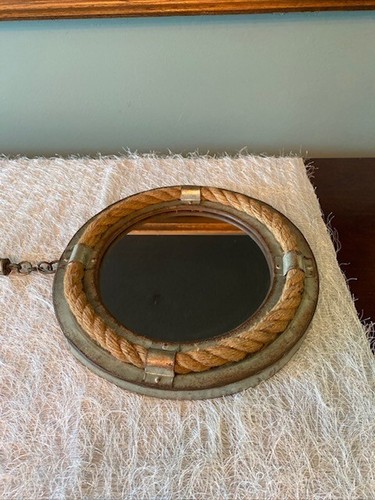 Fetco 7" Round Nautical Rustic Hanging Mirror with Metal and Rope Frame - Picture 6 of 7