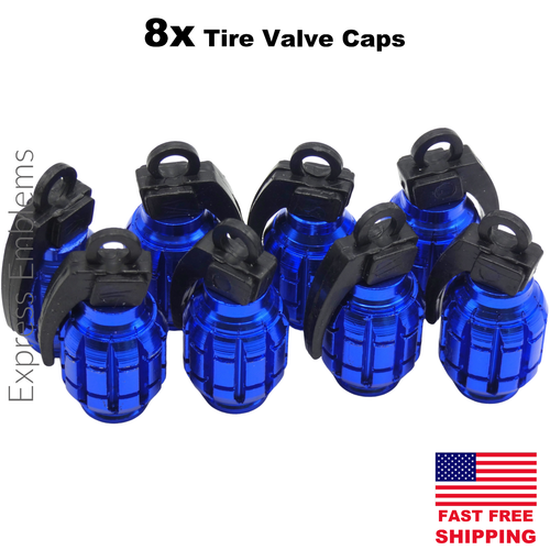 8pcs Grenade Style Tire Valve Cap Stem Cover For Bike, Car, Trucks, ATV (BLUE) - Picture 8 of 11