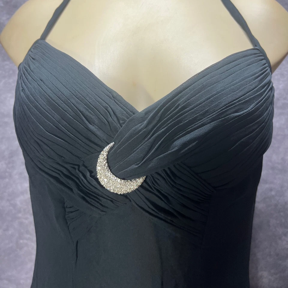 Vestido Halter Babydoll Seda Niteline Della Roufogali De Colección Talla 6P Negro Hoco Moon Foto 4 de 4