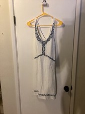 Women "WRAP" white/blue cris-cross back, sleeveless dress. Size 10