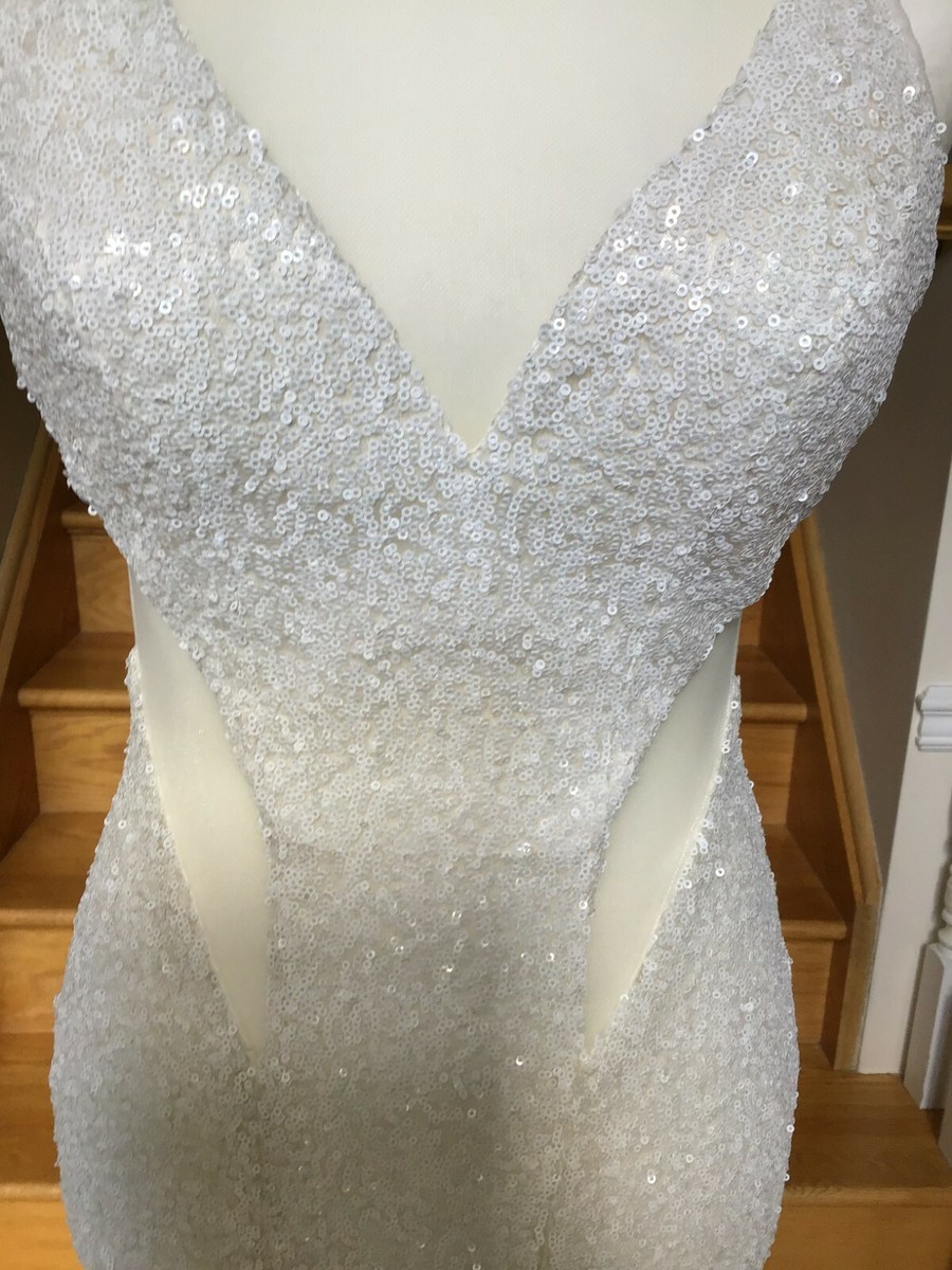 $440 FAVIANA 7331 Long White Sequin Formal Prom Wedding Dress GOWN Size6 8  10 | eBay