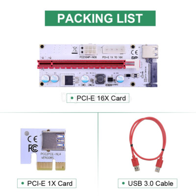 NEW PCI-E Riser Card PCI Express 1X to 16X Extension 4Pin 6Pin 15Pin SATA Power