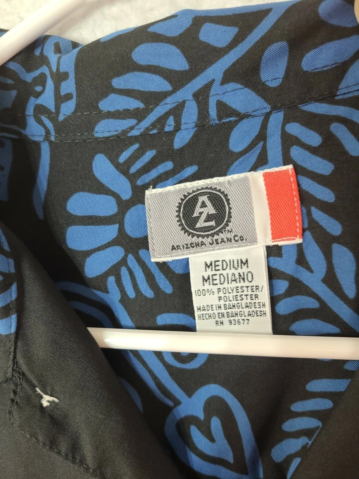 Camisa Arizona Jean Co Ligera Negra Floral Manga Corta Botón Para Hombre Grande Foto 2 de 4