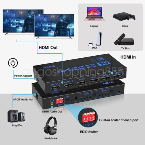 HDMI Matrix Switch 4x2 Full HD 4K 1080P 4 In 2 Out HDMI Switch Distributor NEW - Picture 6 of 15