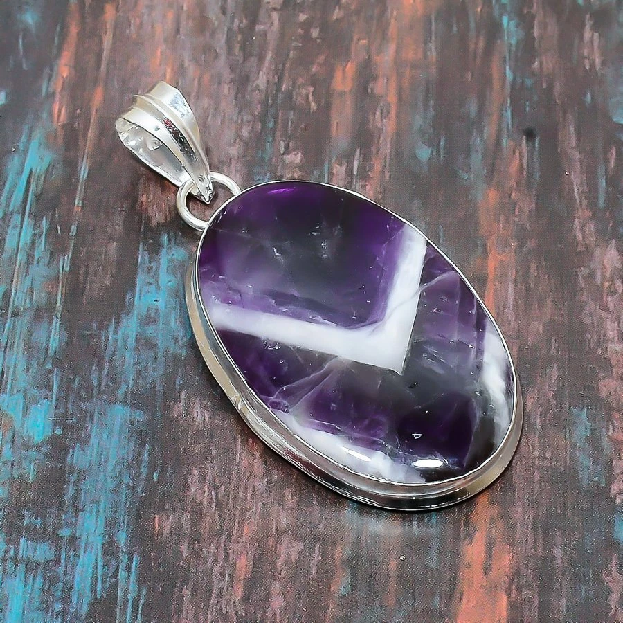 Colgante Chevron Amatista Piedras Preciosas Hecho a Mano Regalo Joyería 2.48" u676 Foto 2 de 4