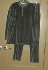 Jones Wear Vintage Grayish Blue Velour Jogging Suit 2 Pc Top L Pant XL X3-1