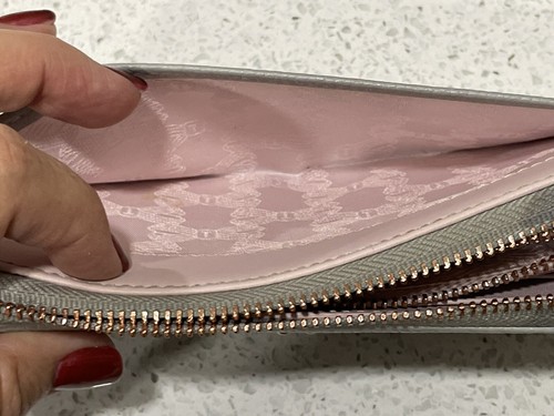 Ted Baker London Leather Wallet Pink Gray Zip Around Bow Rose Gold Hardware - Picture 8 of 11