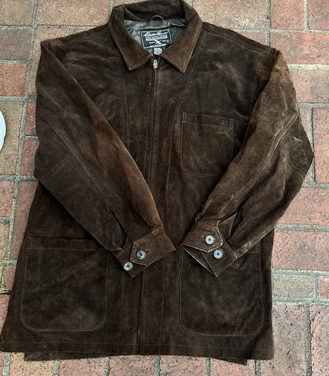 VTG Eddie Bauer Men's Brown Suede Leather Lined Jacket Large L