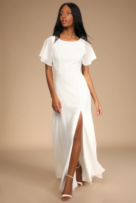 Vows of Love White Flutter Sleeve Lace Back Maxi Dress 3x | eBay