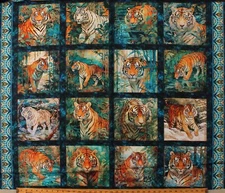 36" X 44" Panel Tigers Animals Eye of the Tiger Multicolor Cotton Fabric D375.85
