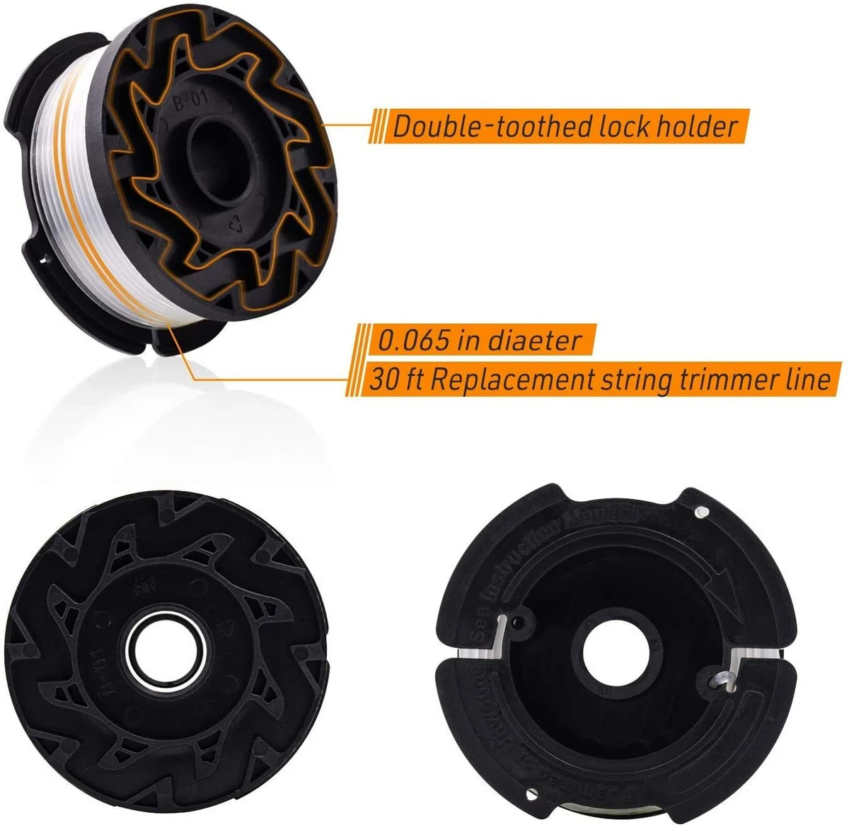 AF-100 Weed Eater Spool Compatible with Black+Decker, 30ft 0.065 Autofeed  Replacement Weed Eater String Trimmer Line for Black and Decker Weed Eater