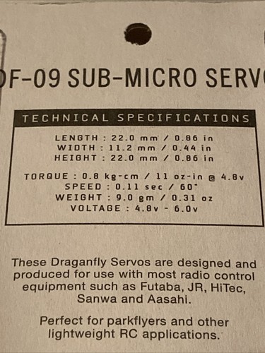 Dragonfly RC Parts DF-09 Sub-micro Servo 9g NOS - Picture 7 of 7