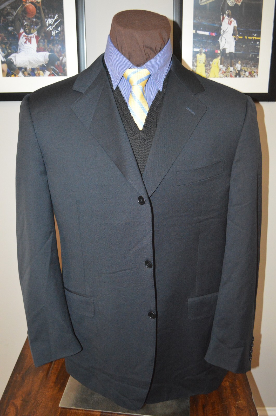Canali three button solid navy blue wool sport co… - image 2