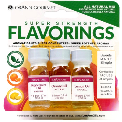 3 Pack LorAnn Candy & Baking Flavoring 0.125oz Each   Peppermint, Orange, Lemon