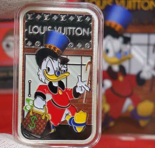 Rare Disney Scrooge Mcduck Louis Vuitton Store 1 oz .999 Fine Silver Art Bar COA