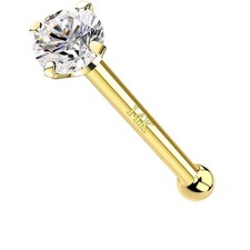 1.5mm Genuine Diamond 4 Prong Nose Stud in 14k Solid Yellow Gold - Ball end