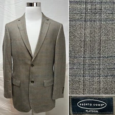 Pronto Uomo Platinum Men's 40L Taupe Blue Windowpane Plaid Blazer Jacket Coat