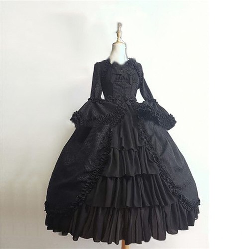 Damen Retro Lolita Gothic Hof Kleid Langarm Abschlussball Spitze Schleife Frauen Cosplay - Bild 3 von 9