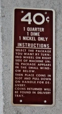 U-SELECT-IT  Vendors Candy Vending Machine 40 Cent Instruction Plate COAN MFG