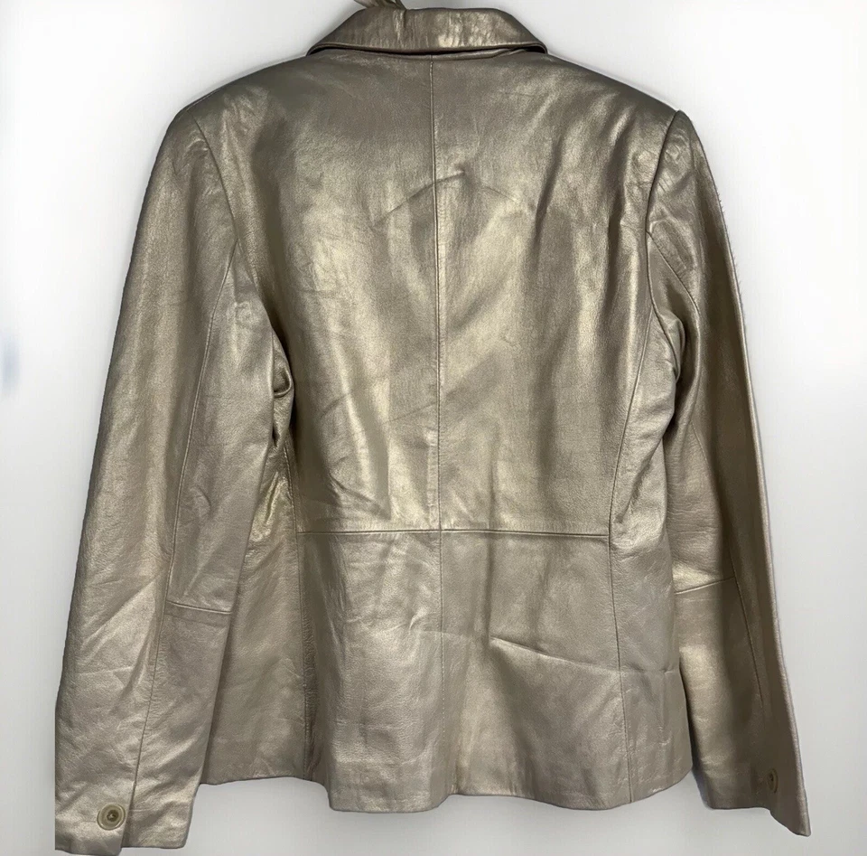 Alfani Lamb Leather Jacket Gold Shimmer Pearl Metallic Blazer Large - Image 4 of 4