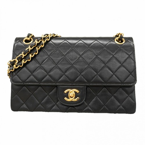 Auth [6fc4329] CHANEL Shoulder Bag Matrasse W flap WChain Lambskin Black Gol...