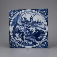 Blue Delft Vintage Blauw Hand-Painted Ceramic Tile De MooLenaar Holland