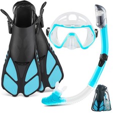 Mask Fin Snorkel Set, Travel Size Snorkeling Gear For Adults With Panoramic View