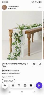 Ling's Moment Artificial Floral Wedding Garland Green/White 6ft 4pc 13.75W