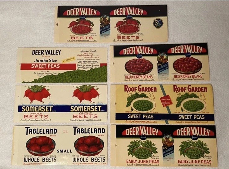 Lot Of (7) Vintage The Somerset Canning Corp FOOD Can Labels NOS Somerset PA