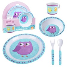 Kids Mealtime Set Owl Theme, Plate, Bowl, Cup, Fork  Spoon Dishwasher Safe