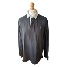Vintage Polo by Ralph Lauren Cotton Rugby Shirt Black Purple Pony Size XXL