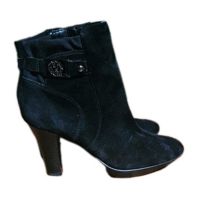 Anne Klein Women s Black Suede Leather Ankle Boots 8M Heels  Dress Zip Booties