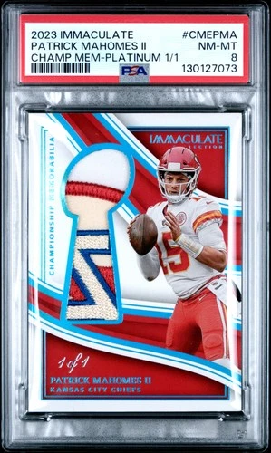 2023 PANINI IMMACULATE COLL CHAMP MEM PLATINUM 1/1 PATRICK MAHOMES II 1/1 PSA 8