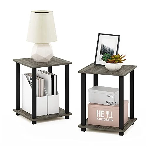 FURINNO SIMPLISTIC SIDE TABLE SET 2 2-TIER END TABLE NIGHTSTAND FR:OAK/BLACK - Image 2 of 4