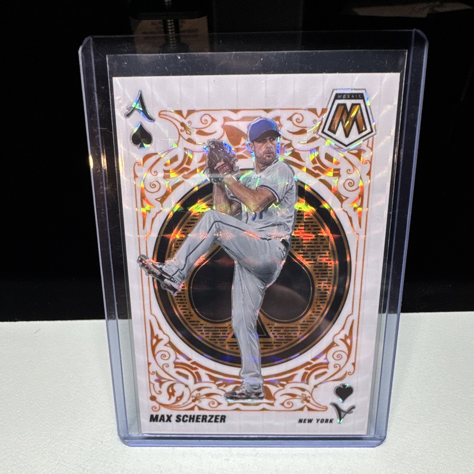 2022 Panini Mosaic Aces Max Scherzer #A-10 Orange Fluorescent Mosaic Prizm /99