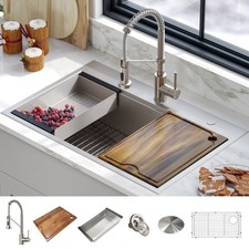 Kraus Olson All-In-One 33 in. Kitchen Sink Stainless Steel-Certified Refurbished