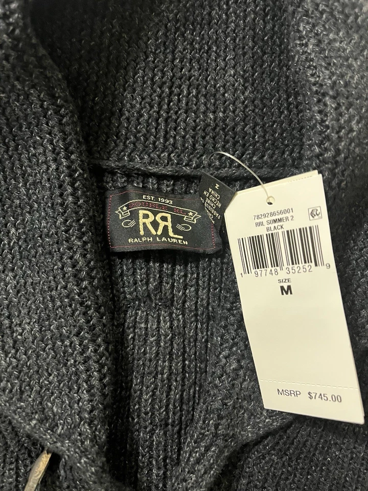 NEW 2024 RRL CARDIGAN SWEATER FACTORY DISTRESSED INDIGO SIZE MED DOUBLE RL BLACK - Image 3 of 4