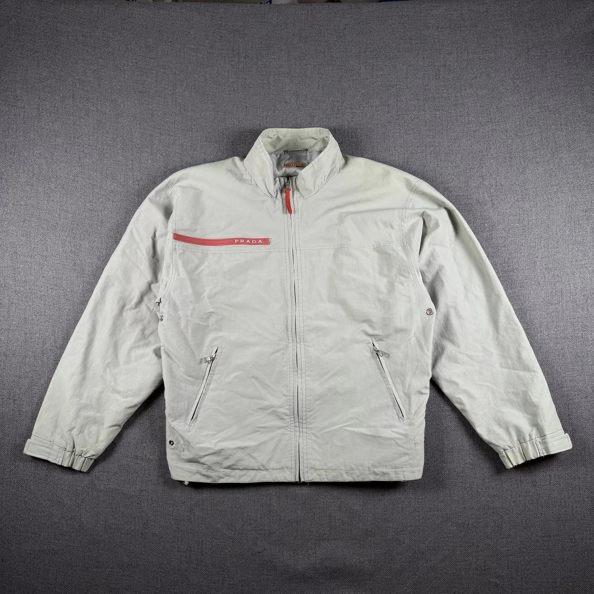 Vintage Prada Sport Linea Rossa XL Gray Nylon Windbreaker Jacket