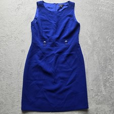 Tahari Arthur S. Levine Dress 14 Sleeveless Royal Blue Sheath Career Midi Button