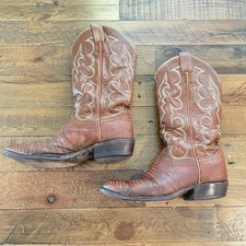 Tony Lama VTG Gold Label Carmel Exotic Teju Lizard Cowboy Boots 8025 Size 7 B