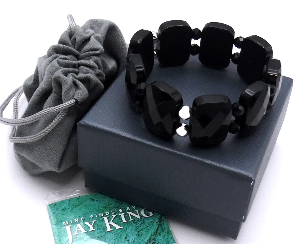 Pulsera elástica DTR Jay King Mine Finds calcedonia negra y cuentas esterlinas nueva en caja Foto 2 de 4