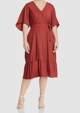 Junarose Women's Brown Palisa Self-Tie Wrap-Front Dress Plus Size 22