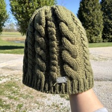The North Face Wool Blend Cable Knit Beanie Hat One Size Fleece Lined Green