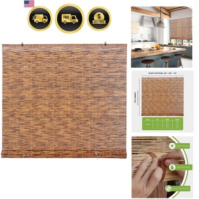 Light-Filtering Cord-Free Bamboo Reed Roll-Up Blind Shades for Windows Manual...
