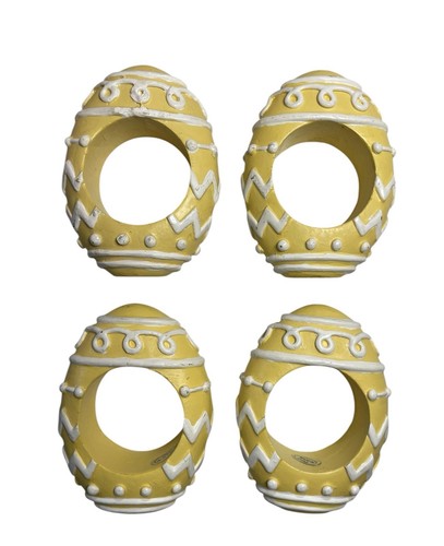 Easter Egg Napkin Rings Yellow & White Wood 3" Spring Table Set Of 4 Home Decor - 第 1/5 張圖片