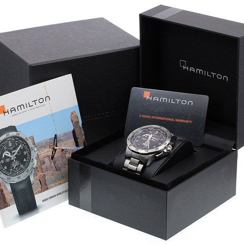 Hamilton Khaki Aviation Worldtimer Chrono Męski czarny zegarek SS z Japonii - Zdjęcie 2 z 7