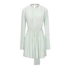 GRIFONI Mint Green Silk Long Sleeve Pleated Mini Dress in Size IT 46 US 10 AU 14