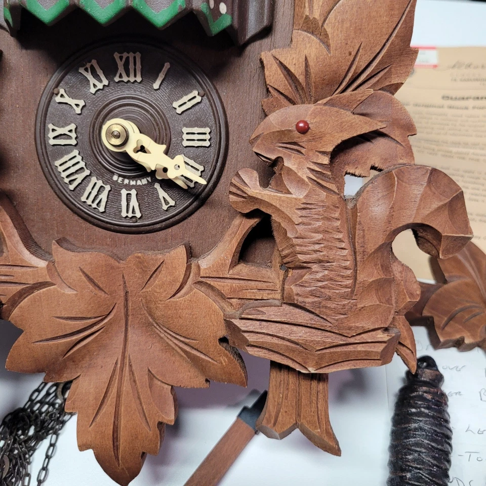 Albert Schwab Black Forest Cuckoo Clock Dancing Couples Squirrel Carving - Image 3 of 4